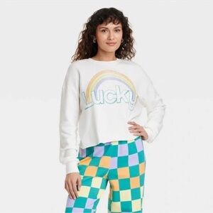 Grayson Threads Lucky Rainbow Graphic Cropped Sweatshirt, Size XS
